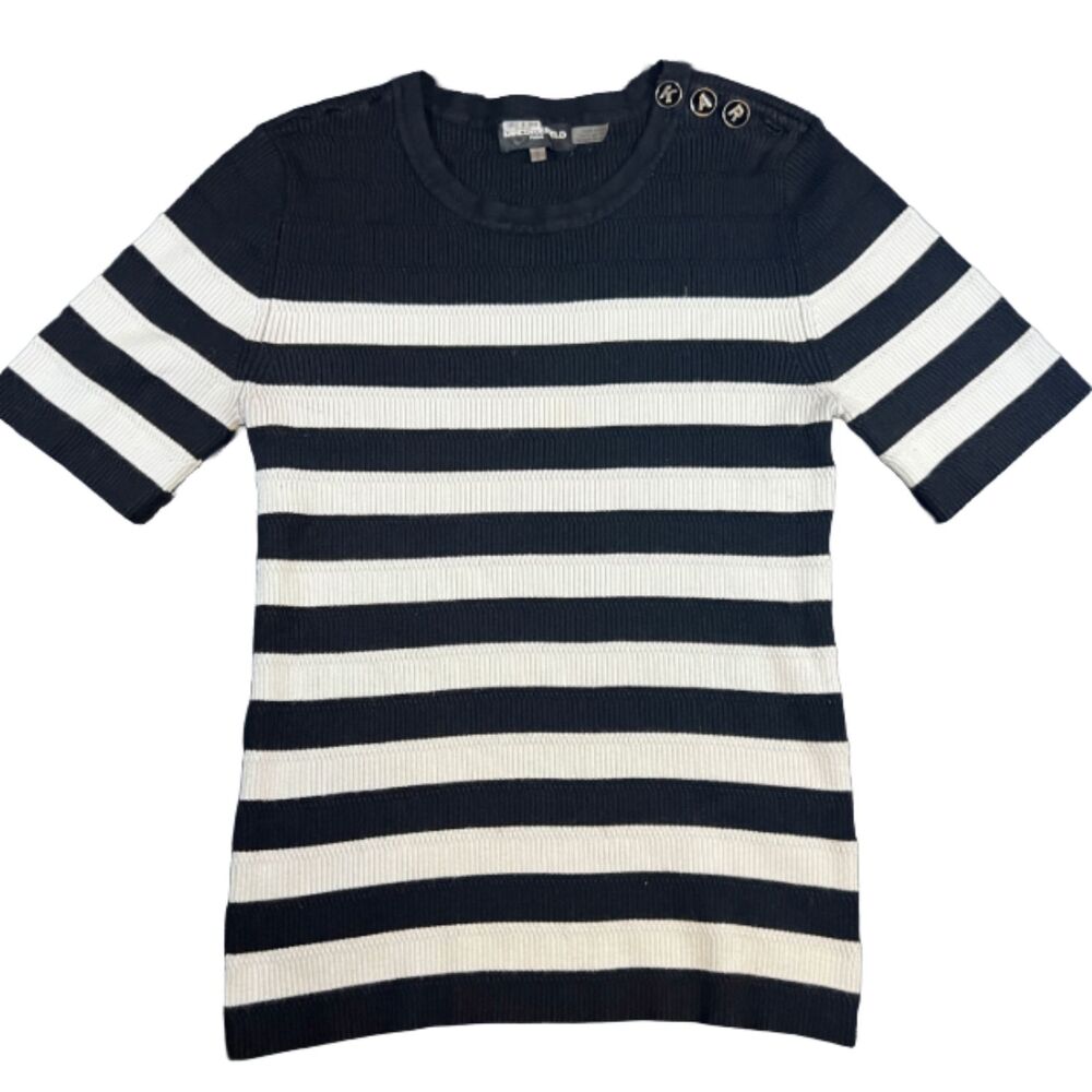 Karl Lagerfeld Paris Women's Black Striped Sweater Shirt Medium